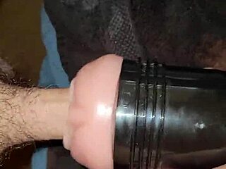 Amateur strokes monster cock with fleshlight but craves real anal assfucking and cumshot