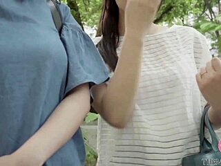 Manami feels intense squirting thrill in threesome with older men at shop