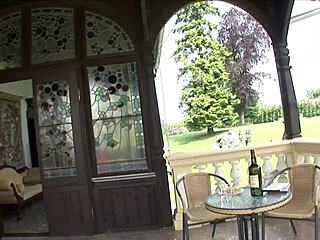 Threesome with double penetration for a sinister brunette maid simona in bent over doggystyle blowbang