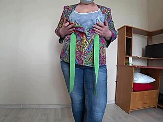 Amateur milf in white panties shakes big butt while girlfriend fucks her doggystyle with strapon