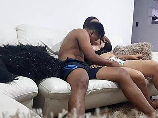 watching movies together turns intriguing when the playful latina starts teasing with unexpected intimate moves in part one