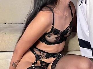 Vertical lingerie blowjob with deepthroat sucking