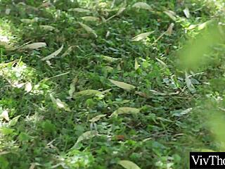 sexy girlfriends uh... make up hot with passionate kisses and uh... licking each other's pussies outdoors