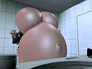 explosive brunette belly inflation action takes over with wild curves!