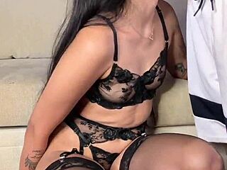 Vertical lingerie blowjob with deepthroat sucking