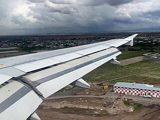 brunette teen with pigtails gives public handjob to huge cock in airplane leading to quick cumshot pov