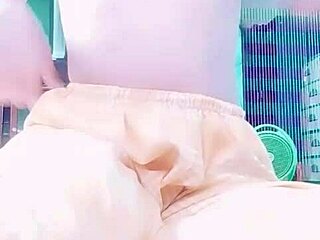 In a casual moment, someone explores personal pleasure leading to an intense creampie experience.