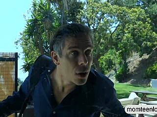 guy catches teen 18+ slut and big tits milf licking on sofa