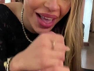 petite blonde latina's natural tits shake in pov sloppy blowjob with rimming and cum in mouth 😏