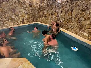 I feel the rush from anal orgy with friends licking wet pussy at motel pool party