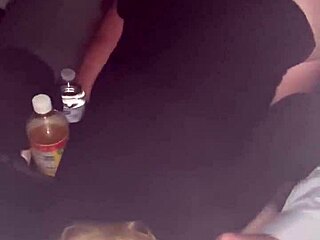 pretty hooker blows guy in car at night, swallows cum then spits on dick for more sucking 😈🚗