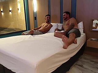 Brazilian redhead empregada offers pussy to boss and friend in bedroom with kissing licking fucking