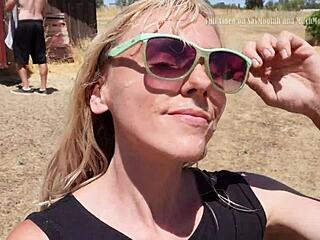 I had wild sex outside the barn with a cum walk and then public outdoor shower