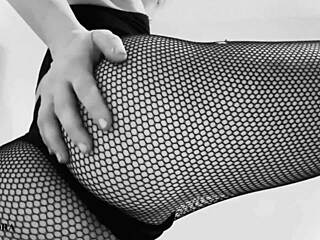 Fishnet Tights Tease With Sexy Ass And Feet In Black And White