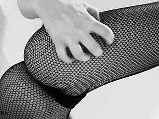 Fishnet Tights Tease With Sexy Ass And Feet In Black And White