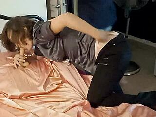 French amateur doggystyle fuck in lingerie clothed sex with blowjob rimjob black and white satin.