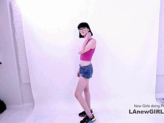 Stunning brunette teen gets seduced by producer during modeling audition on sofa, leading to passionate cowgirl riding and creampie.