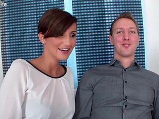 Euro wife Gabrielle Gucci rides big black cock wildly for cumshot!