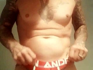 Amateur Tattooed Guy With Blue Eyes Strokes His Big Monster Cock Solo