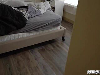 Stepson aggressively face fucks his mature partner with his young cock while she's blindfolded