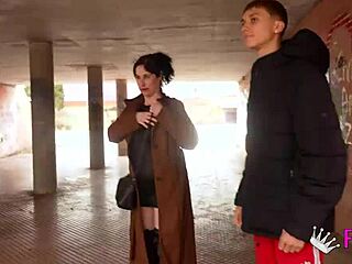 Emmita Smile with her huge tits is out to seduce a young guy outdoors, riding his big cock rough in missionary and doggystyle.