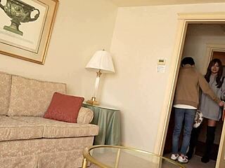 amateur asian cutie with big natural tits gives blowjob leading to hardcore creampie in homemade video.