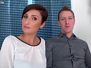 Euro wife Gabrielle Gucci rides big black cock wildly for cumshot!