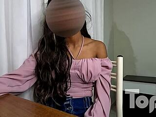 In this casting session, beautiful brunette Venezuelan Sandra needs cash for stylist courses, leading to a steamy POV creampie orgasm.