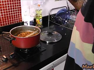 invited thays santos over for dinner then rode her big ass in doggystyle with hardcore anal action