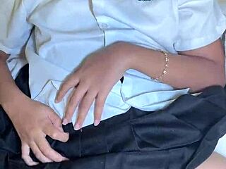 Skinny 18yo Thai student rides foreigner's big cock for tight pussy creampie after class