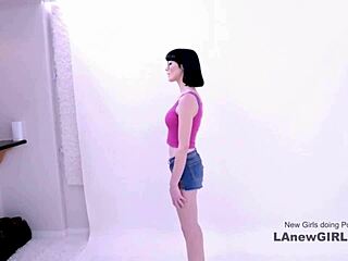 Stunning brunette teen gets seduced by producer during modeling audition on sofa, leading to passionate cowgirl riding and creampie.