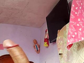 Rich cumshot alone in hot milf's room sniffing panties and worshiping ass