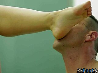 Foot slut delivers intriguing handjob to cumshot