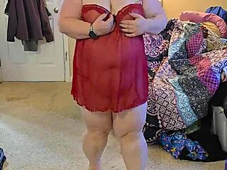 Curvy BBW Milf with Big Natural Tits and Big Ass Does Lingerie Striptease Tease
