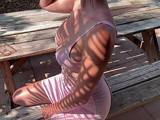 italian milf artemisia love shows off big tits in tight dress outside hinting at horny public vibes