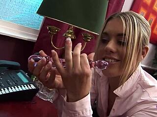 Beautiful new hire enjoys passionate lesbian encounter with blonde bombshell boss