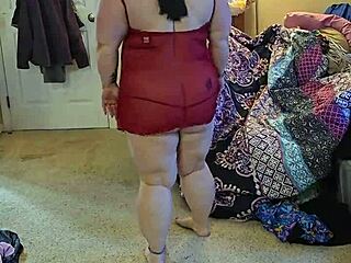 Curvy BBW Milf with Big Natural Tits and Big Ass Does Lingerie Striptease Tease