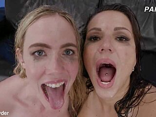 Blonde Lesbian Slut Gets Asshole Stuffed In Rough DAP Gangbang With Squirting And Cum Swallow