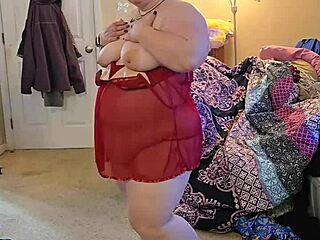 Curvy BBW Milf with Big Natural Tits and Big Ass Does Lingerie Striptease Tease