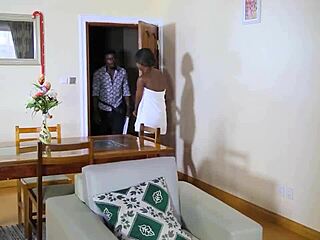 black rider gives handjob and doggystyle to ebony african top model with big tits. bent over action ends in cum on ass.