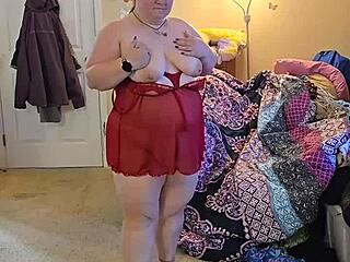 Curvy BBW Milf with Big Natural Tits and Big Ass Does Lingerie Striptease Tease