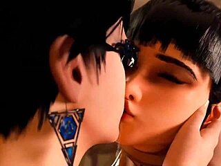 hey eve and yorha 2b let's kiss finger and suck big tits in hot lesbian threesome