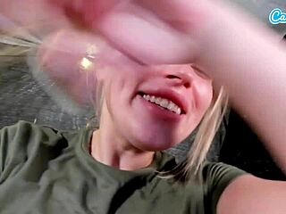 I play with my wet pussy on cam as sexy blonde soldier girl for boyfriend.