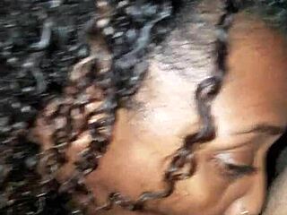 Ebony Beauty Sucks Cock Deepthroat and Takes Anal Fucking Until Creampie Fills Her Ass