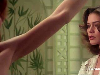 corinne clery and jehanne blaise in retro celebrity scene from histoire 1975 with topless moments.