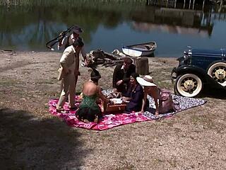 Watch Bobbi Starr, Dylan Ryder, Julia Ann, and Natasha Marley dive into wild outdoor orgy with anal banging and creampies! So intense!