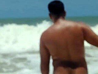 look at this alpha guy bending over and cumming on that blonde latina milf at the beach