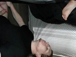 Man masturbates while sucking on tiny toes.