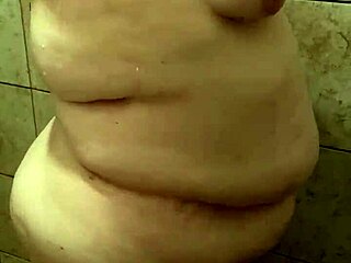 Curvy bbw wife bathing solo in shower homemade