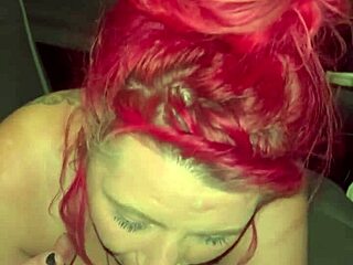 Redhead streetwalker strips naked in truck backseat to suck cock and swallow cum like a total whore!